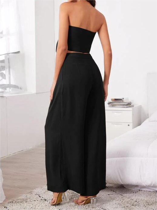 Women's Sexy 2 Pieces Outfits - Tie Front Crop Top