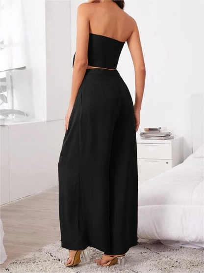 Women's Sexy 2 Pieces Outfits - Tie Front Crop Top
