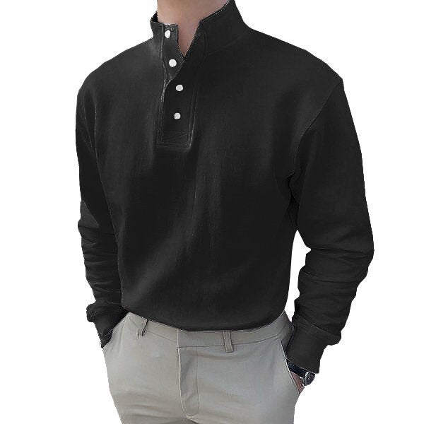 Gentleman's Simple Stand-up Collar Long Sleeved Polo Shirt