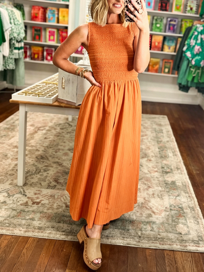 Women's Smocked Sleeveless Maxi Dress