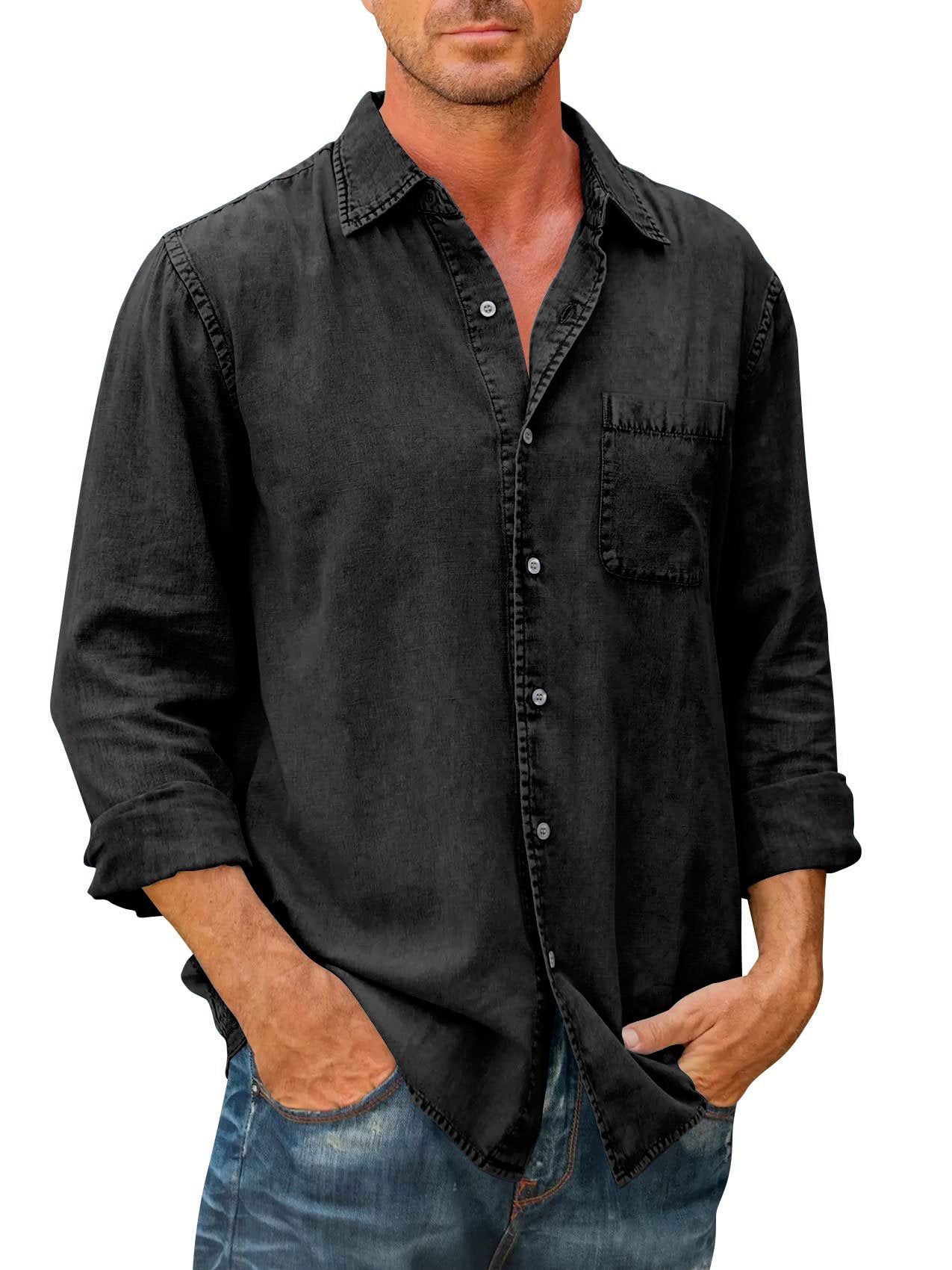 🔥Men's Denim Long Sleeve Button Down Shirt