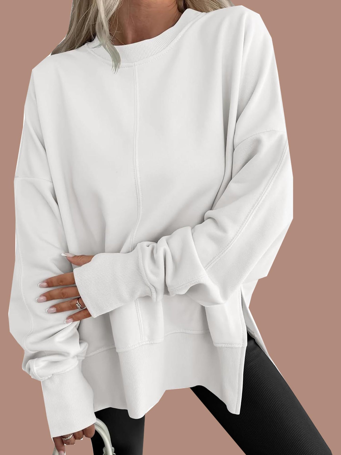 Women's Oversized Thumbhole Long Sleeve Side Slit Sweatshirt
