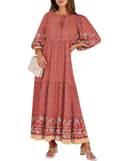 Women's Boho Breeze V-Neck Maxi Dress
