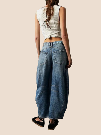 High Stretch Mid-Rise Barrel Jeans Fashion Wide Leg Shape