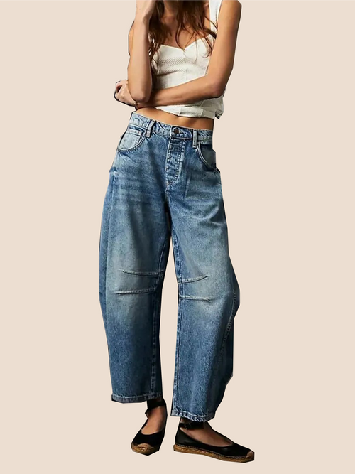 High Stretch Mid-Rise Barrel Jeans Fashion Wide Leg Shape