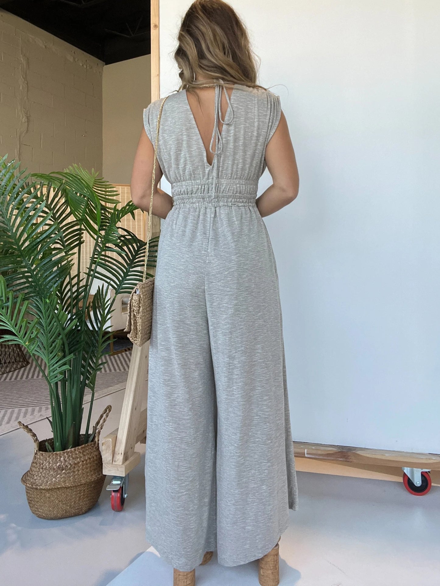 Deep V Sleeveless High Waist Jumpsuit