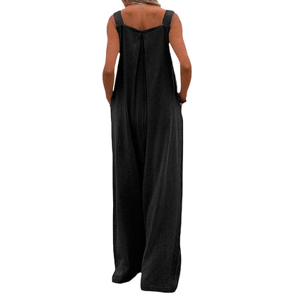 Pocketed Cotton And Linen Breathable Wide Leg Pants