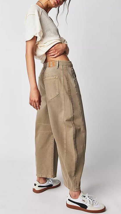 High Stretch Mid-Rise Barrel Jeans Fashion Wide Leg Shape