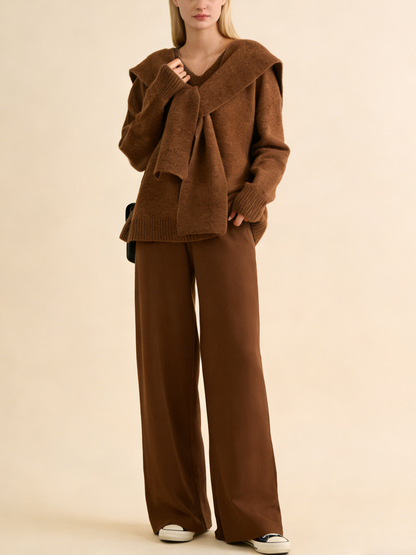 Women's Sweater with Attached Scarf Two-Piece Set