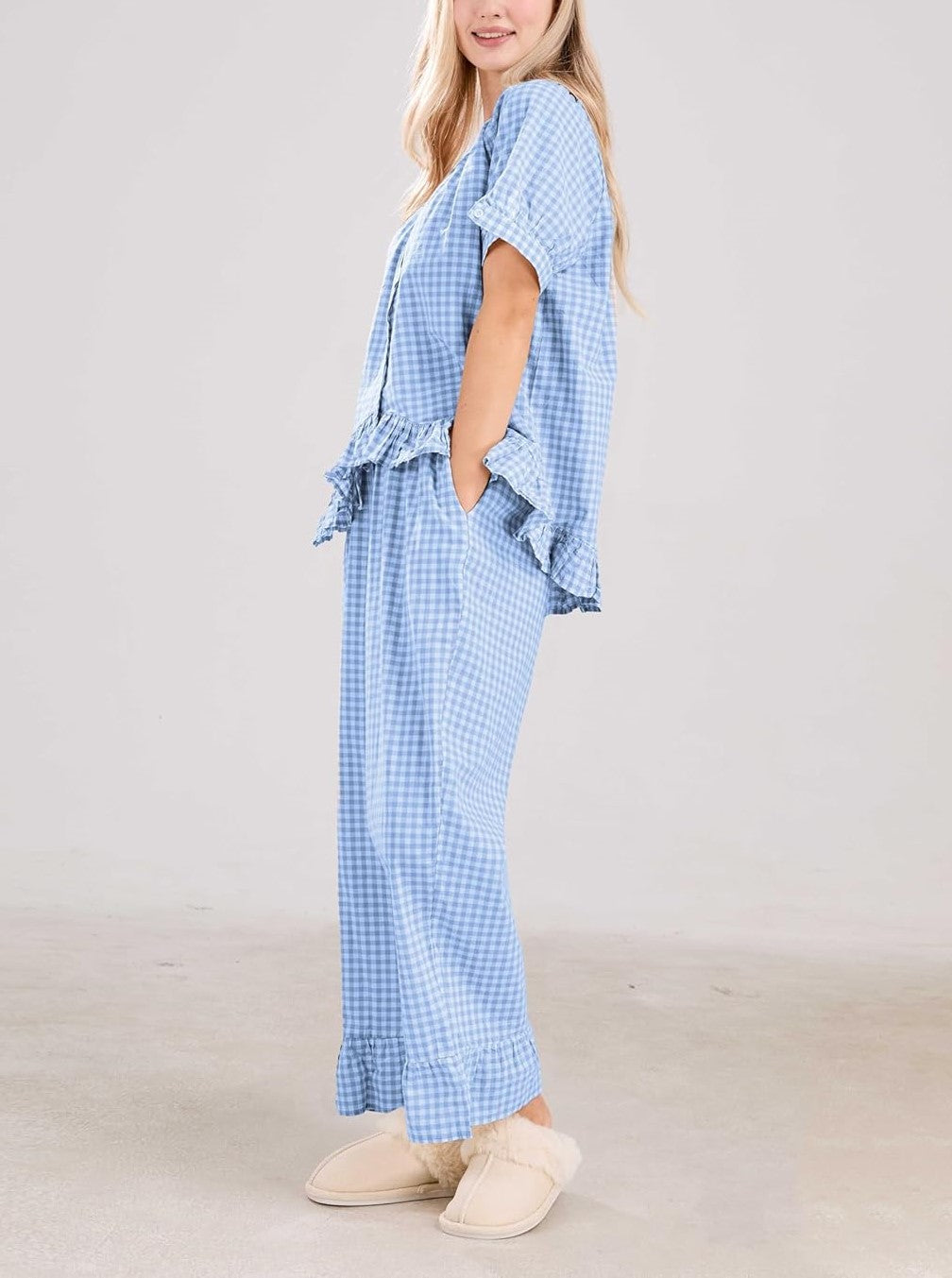 Women's  2 Piece Gingham Pajama Set