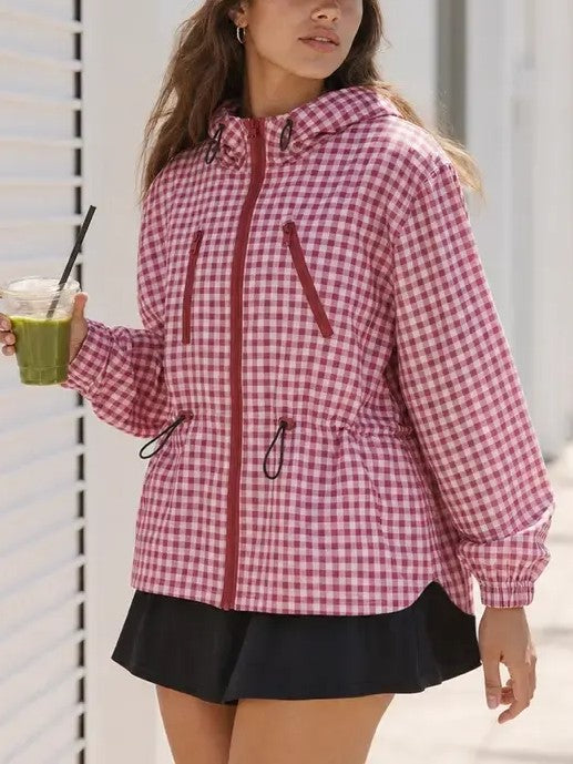 Women's Oversized Plaid Checkered Casual Windbreaker Coat
