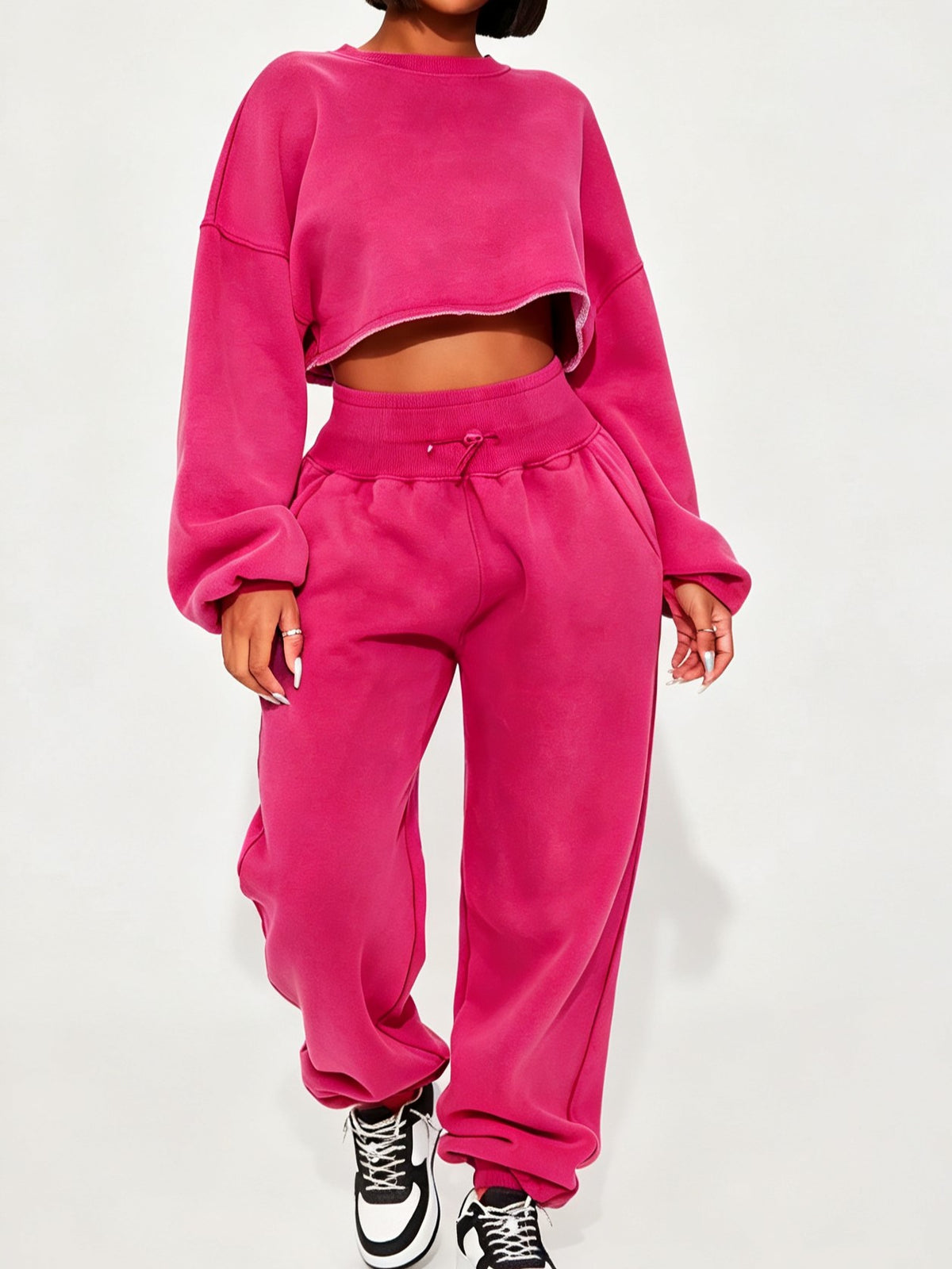 Women's Cropped Long Sleeve Sweatshirt & Jogger Pants Set