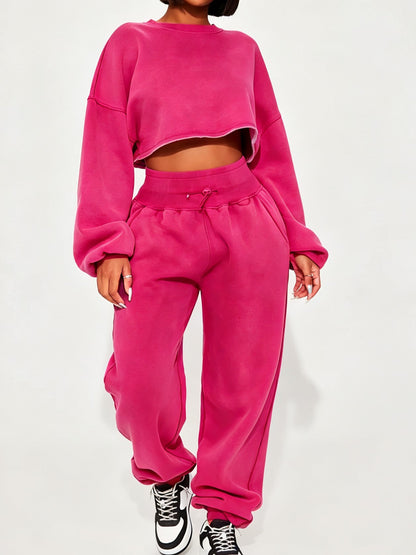 Women's Cropped Long Sleeve Sweatshirt & Jogger Pants Set