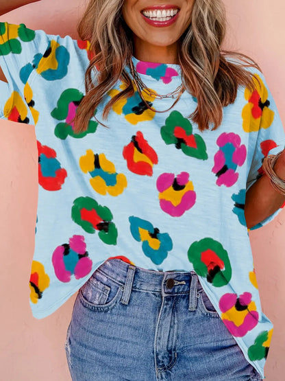 Women's Colorful Leopard Print Short Sleeve T-Shirt