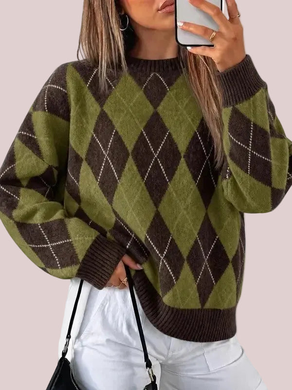Women's Oversized Argyle Plaid Sweater