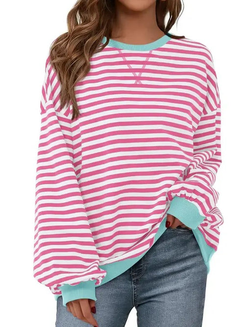 Women's Oversized Striped Long Sleeve Sweatshirt