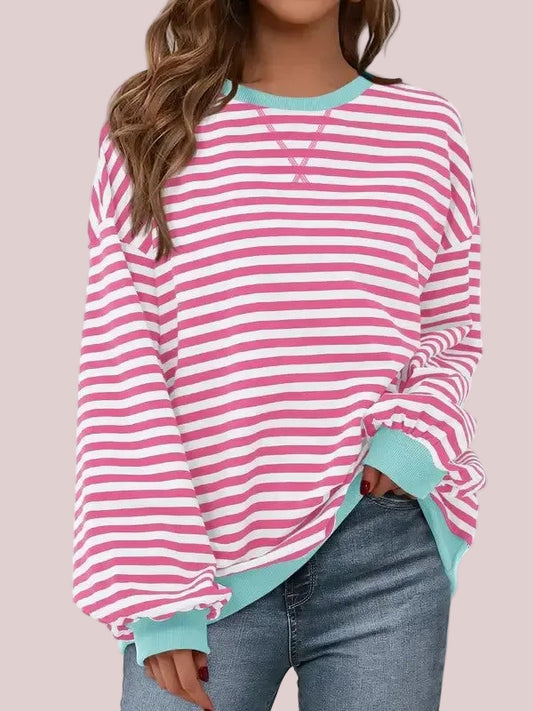 Women's Oversized Striped Long Sleeve Sweatshirt