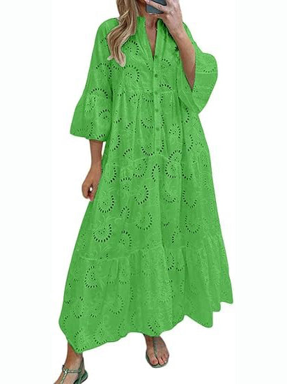 Women's 2026 Lace Eyelet Maxi Dress with Pockets