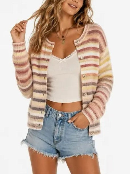 Women's Loose Colorful Striped Button Cardigan
