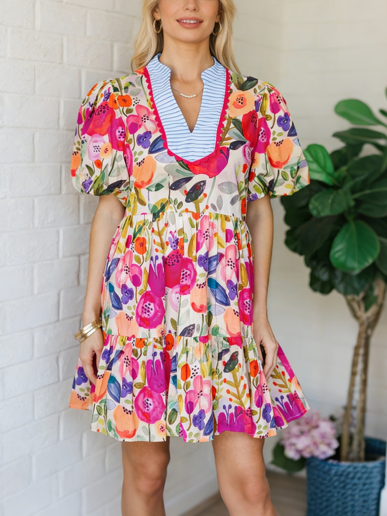 Women's Spring Summer Colorful Floral Print Dress