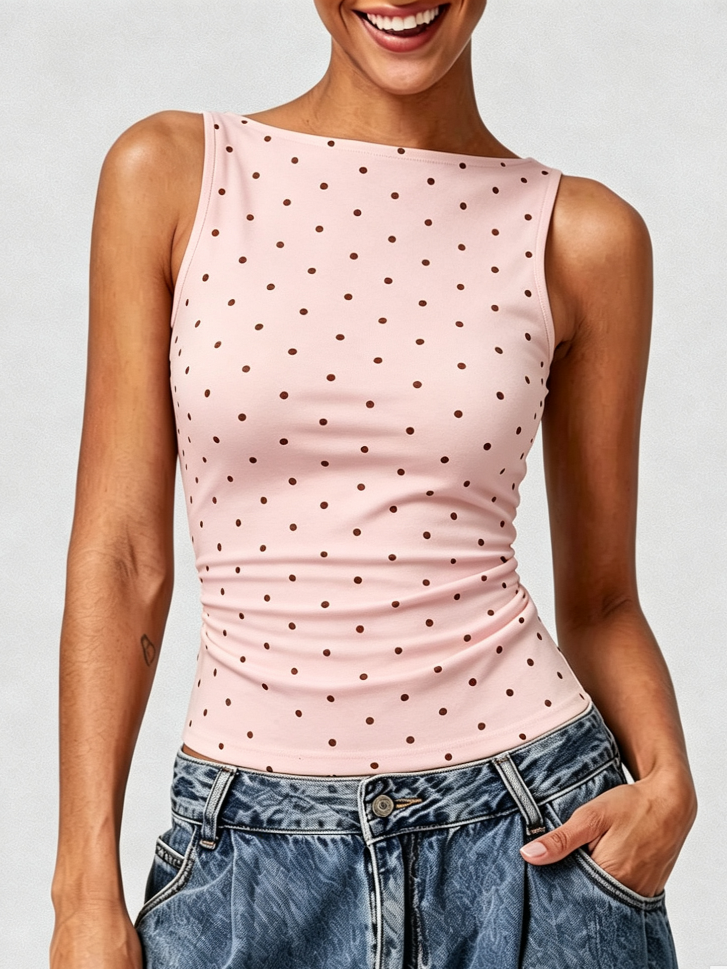 Women's Back Tie‑Up Polka Dot Tank Top