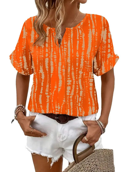 Women's Abstract Stripe Print V Neck Blouse