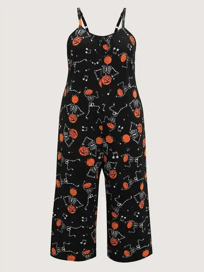 Women's Pumpkin Skeleton Pajama Jumpsuit