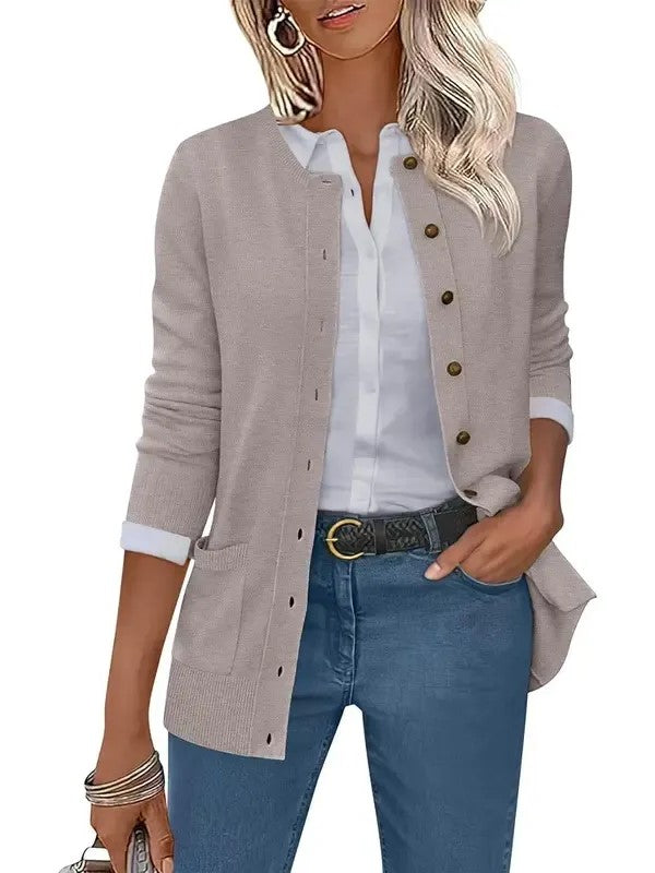Women's 2026 Fall Casual Long Sleeve Crewneck Cardigans