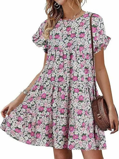 Women's Ruffles Floral Printed Babydoll Casual Dress
