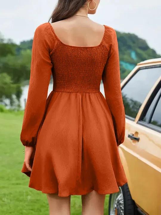 Women's Fall Sweetheart Neck Twist Front Long Sleeve Dress