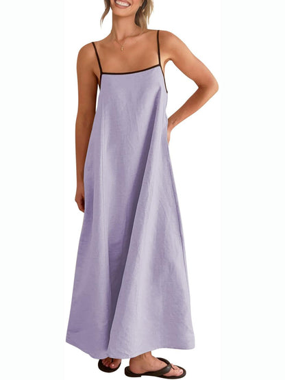 Women's Color Block Spaghetti Strap Maxi Dress with Pockets