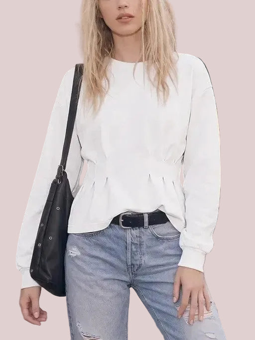 Women's Basic Long Sleeve Cinched Waist Sweatshirt