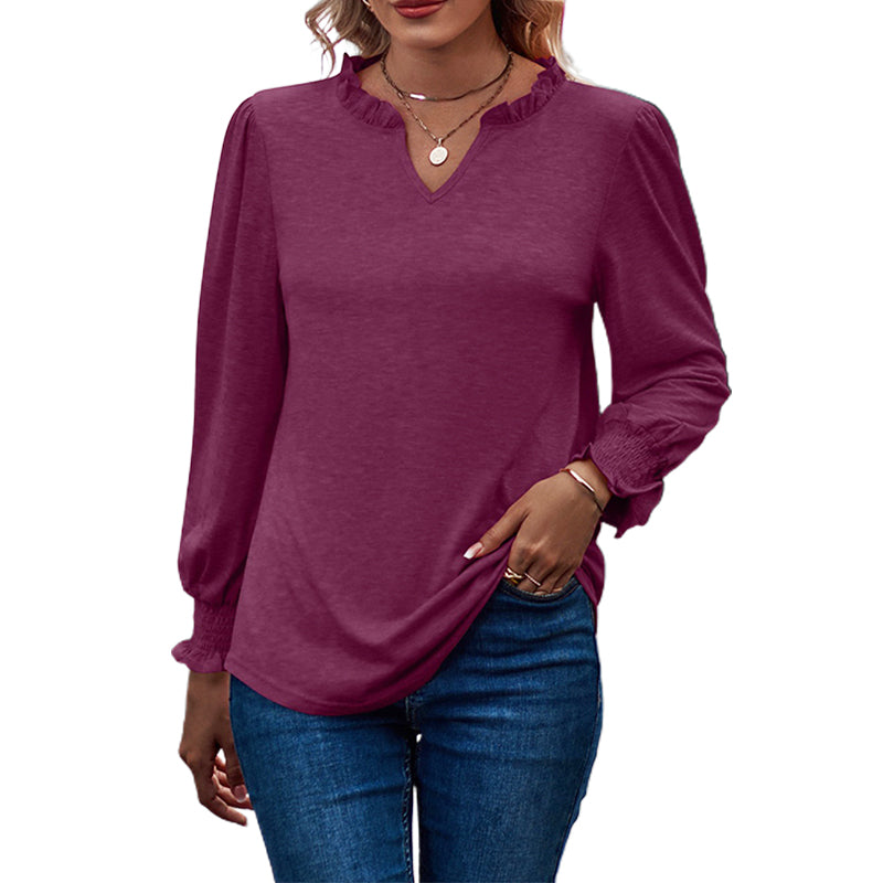 Bubble Sleeve V-neck Loose Casual Tops