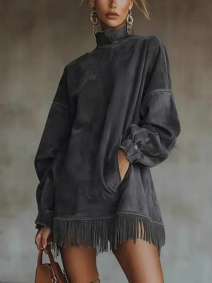Women's Oversized Fringe Sweatshirt Dress