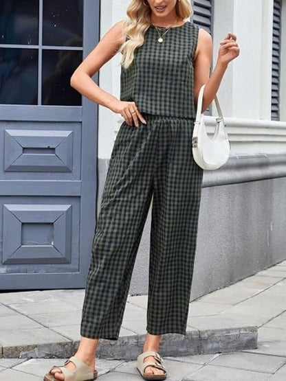 Women's Gingham 2‑Piece Sleeveless Outfit