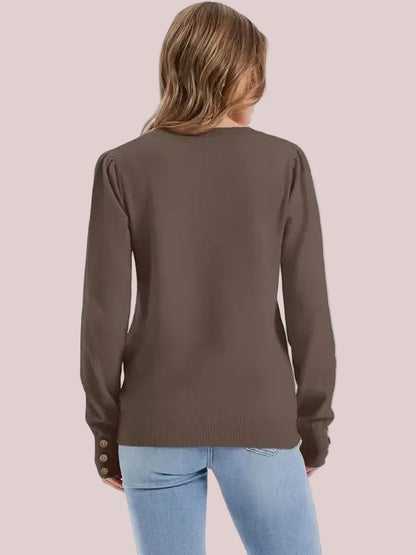 Women's Fall Button‑Cuff Knit Pullover Top