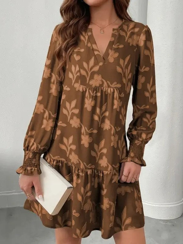 Women's Floral Casual Long sleeve Shift Mini Dress