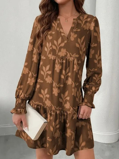 Women's Floral Casual Long sleeve Shift Mini Dress