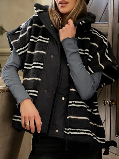 Women's Oversized Striped Sherpa Fleece Vest