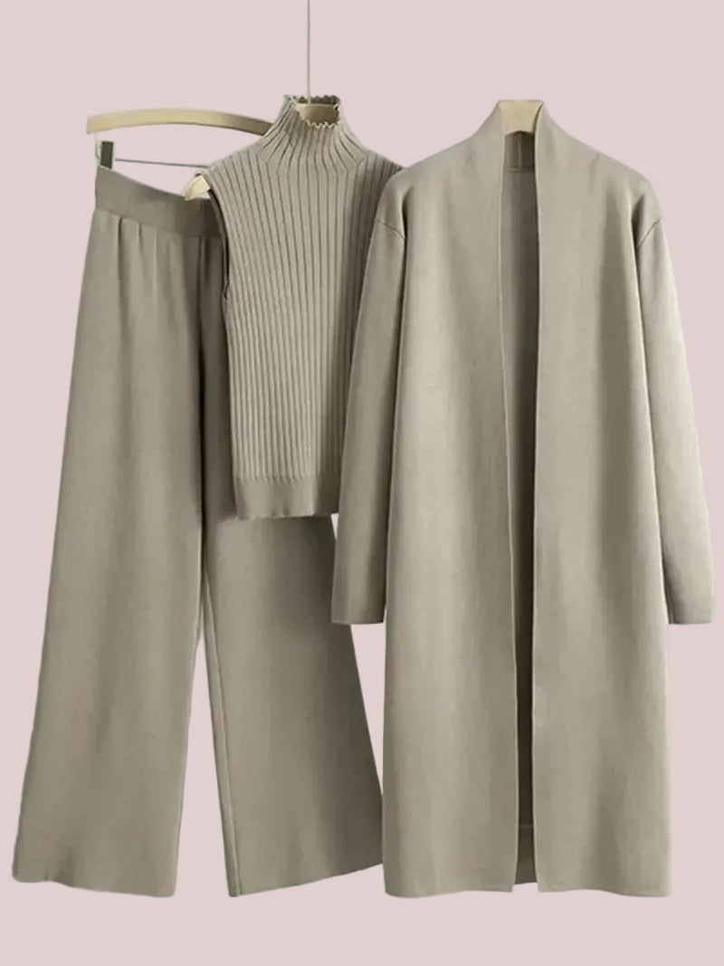 Women's 3-Piece Casual Long Cardigan Knit Set