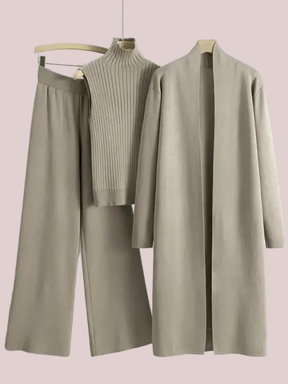 Women's 3-Piece Casual Long Cardigan Knit Set