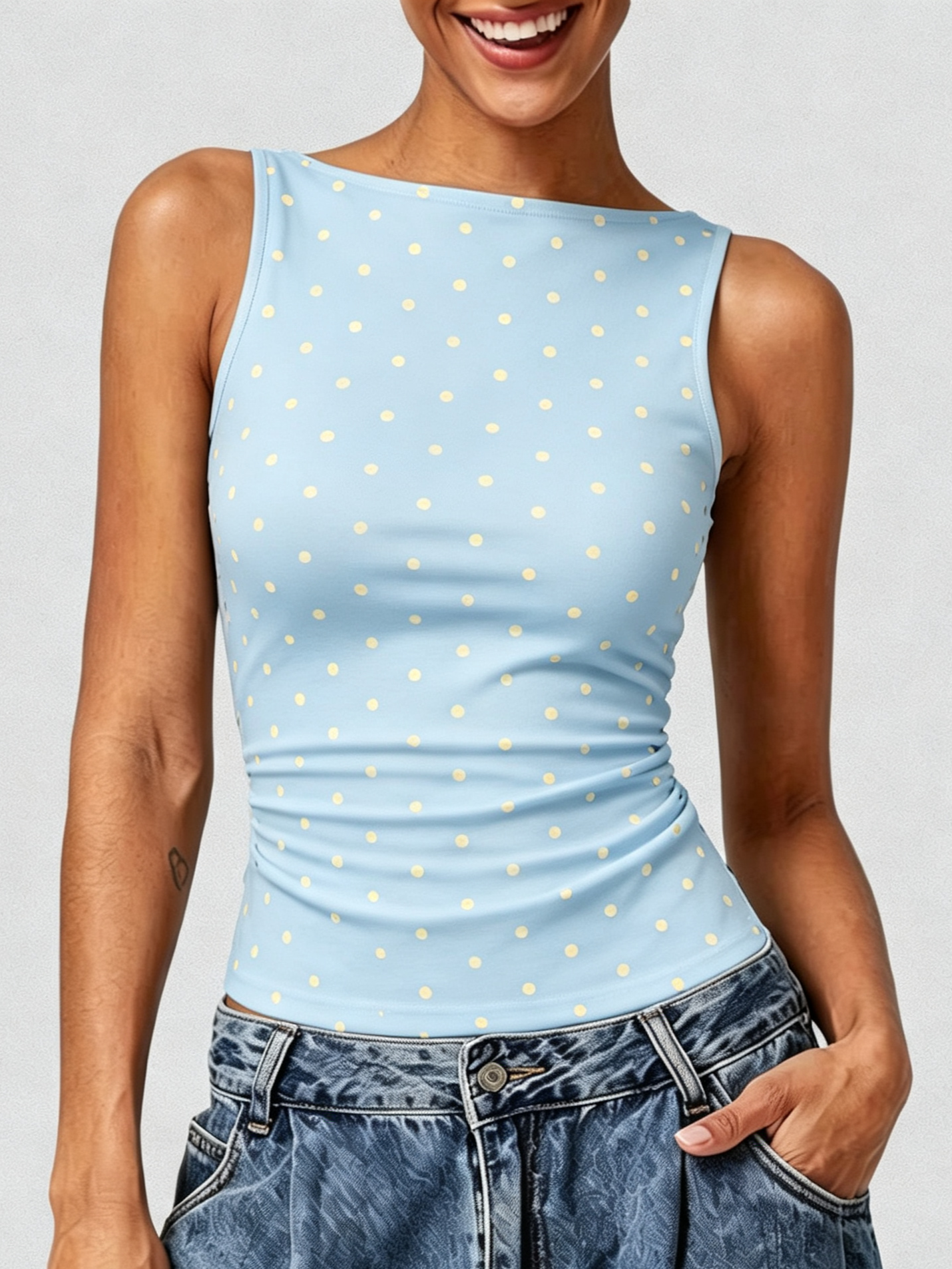Women's Back Tie‑Up Polka Dot Tank Top