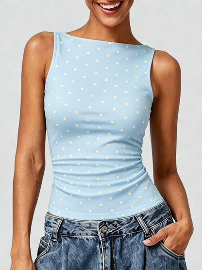 Women's Back Tie‑Up Polka Dot Tank Top