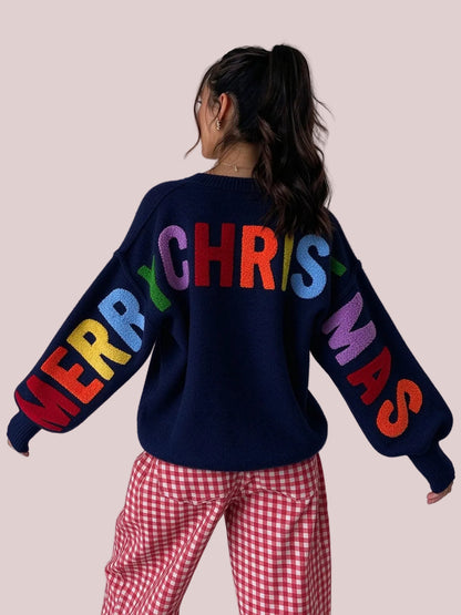 Women's Merry Christmas Rainbow Letter Sweater