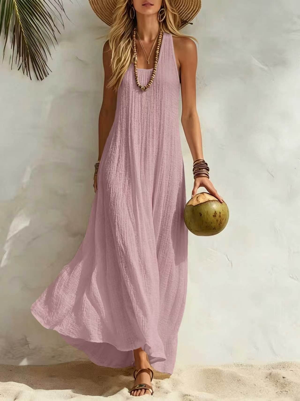 2026 New Arrival Cotton Linen Loose Beach Maxi Dress