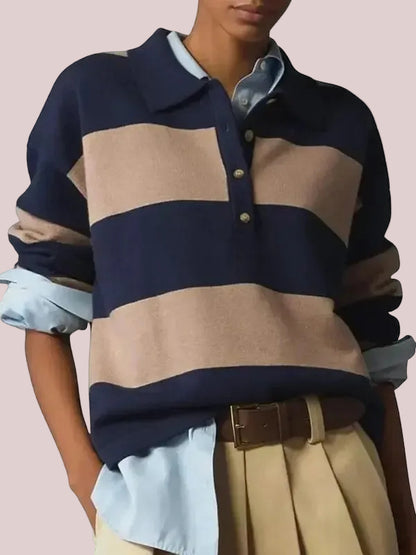 Women's Striped Button Knit Polo Shirt