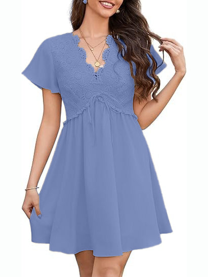 Women's Floral Lace Boho Mini Dress