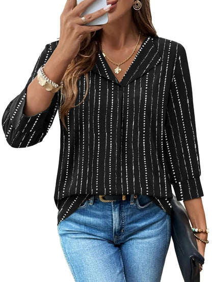 Summer Loose 3/4 Sleeve Printed Dressy Blouse