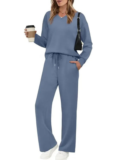 Women's Casual Long Sleeve Wide Leg Pants Set