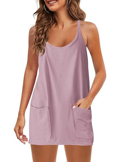 Women's Tennis Dress with Built-in Shorts and Pockets
